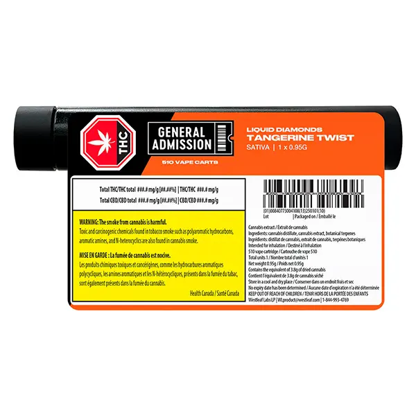 Image for Tangerine Twist Sativa Liquid Diamond 510 Thread Cartridge, cannabis 510 cartridges by General Admission