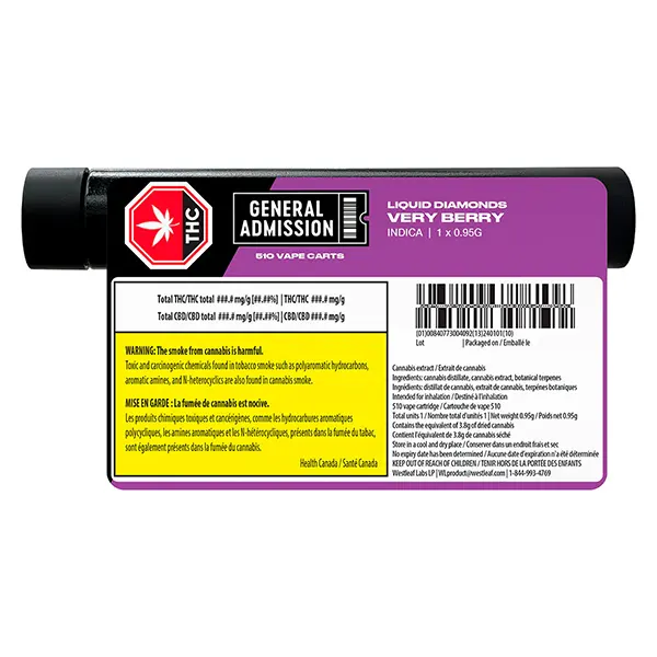 Image for Very Berry indica Liquid Diamonds 510 Thread Cartridge, cannabis all products by General Admission