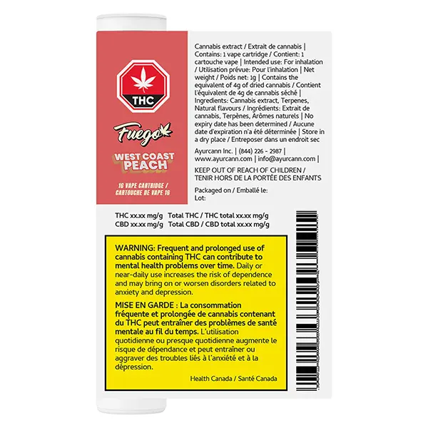 Image for West Coast Peach 510 Thread Cartridge, cannabis all products by Fuego