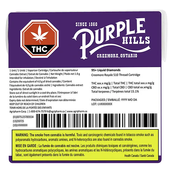 Image for 95+ Liquid Diamonds - Creemore Royale 510 Thread Cartridge, cannabis all products by Purple Hills