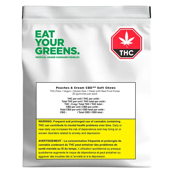 Peaches & Cream CBD100 Soft Chews (Gummies) by Eat Your Greens