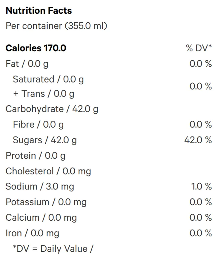 Tropical Cream Float 4pk (Soft Drinks) Nutrition Table