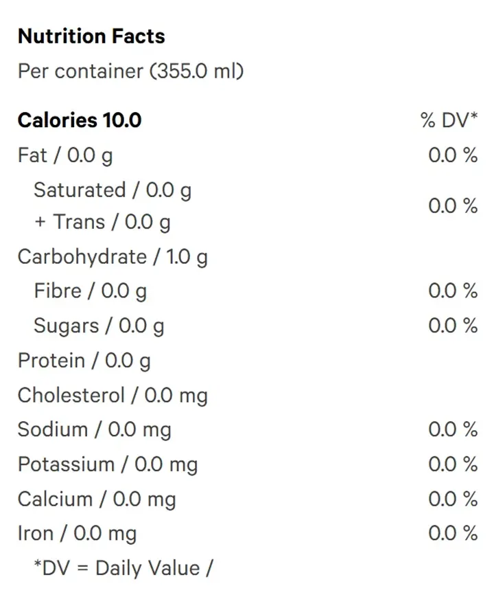 Wildberry Acai Seltzer 4pk (Sparkling Water) Nutrition Table