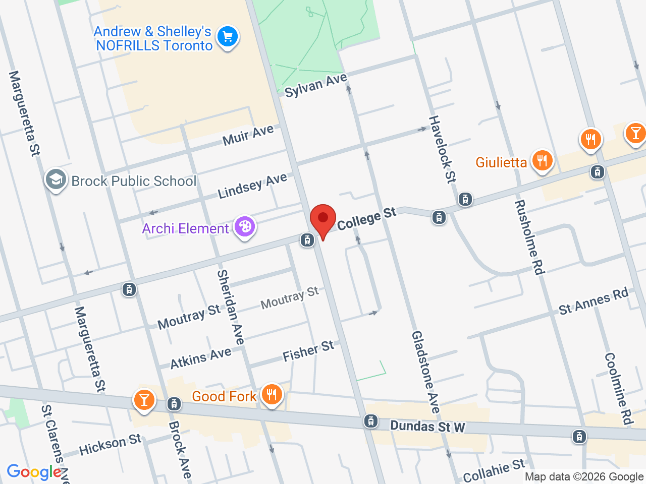 Street map for Yerba Buena Cannabis, 1111 College St, Toronto ON