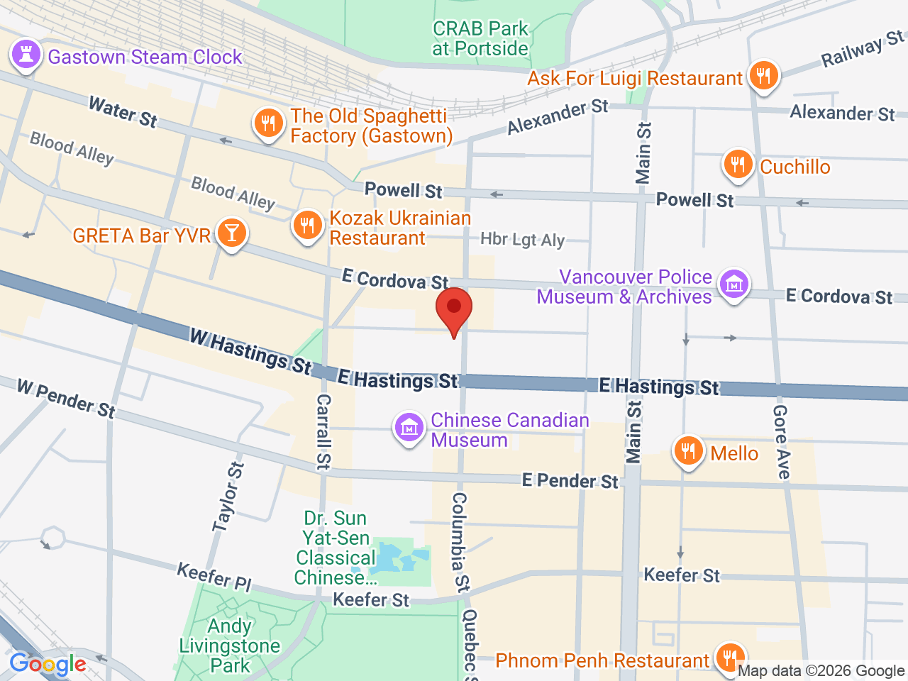 Street map for Eastside Cannabis, 369 Columbia St, Vancouver BC