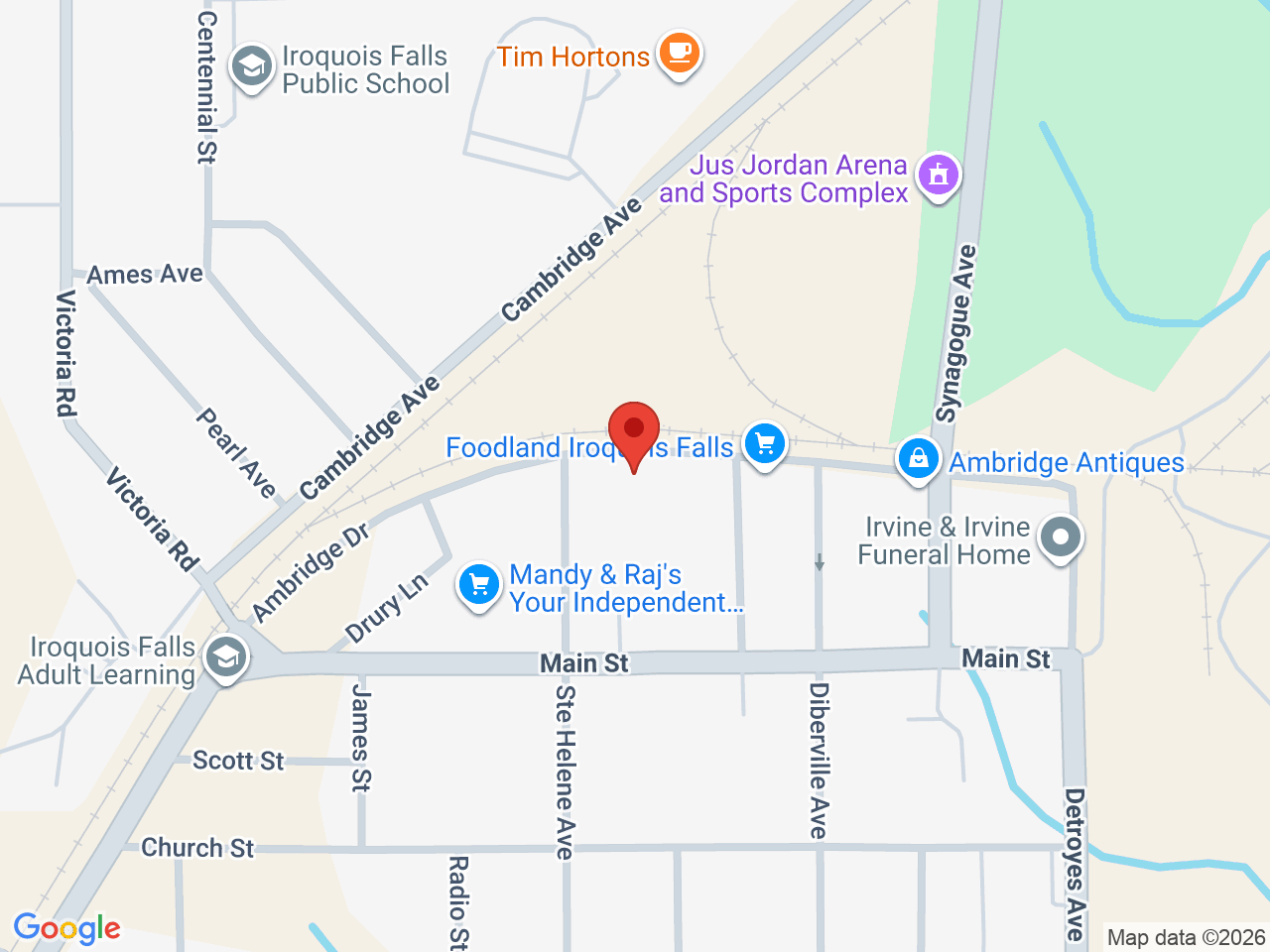 Street map for Blazeco Cannabis, 231 Ambridge Drive, Iroquois Falls ON