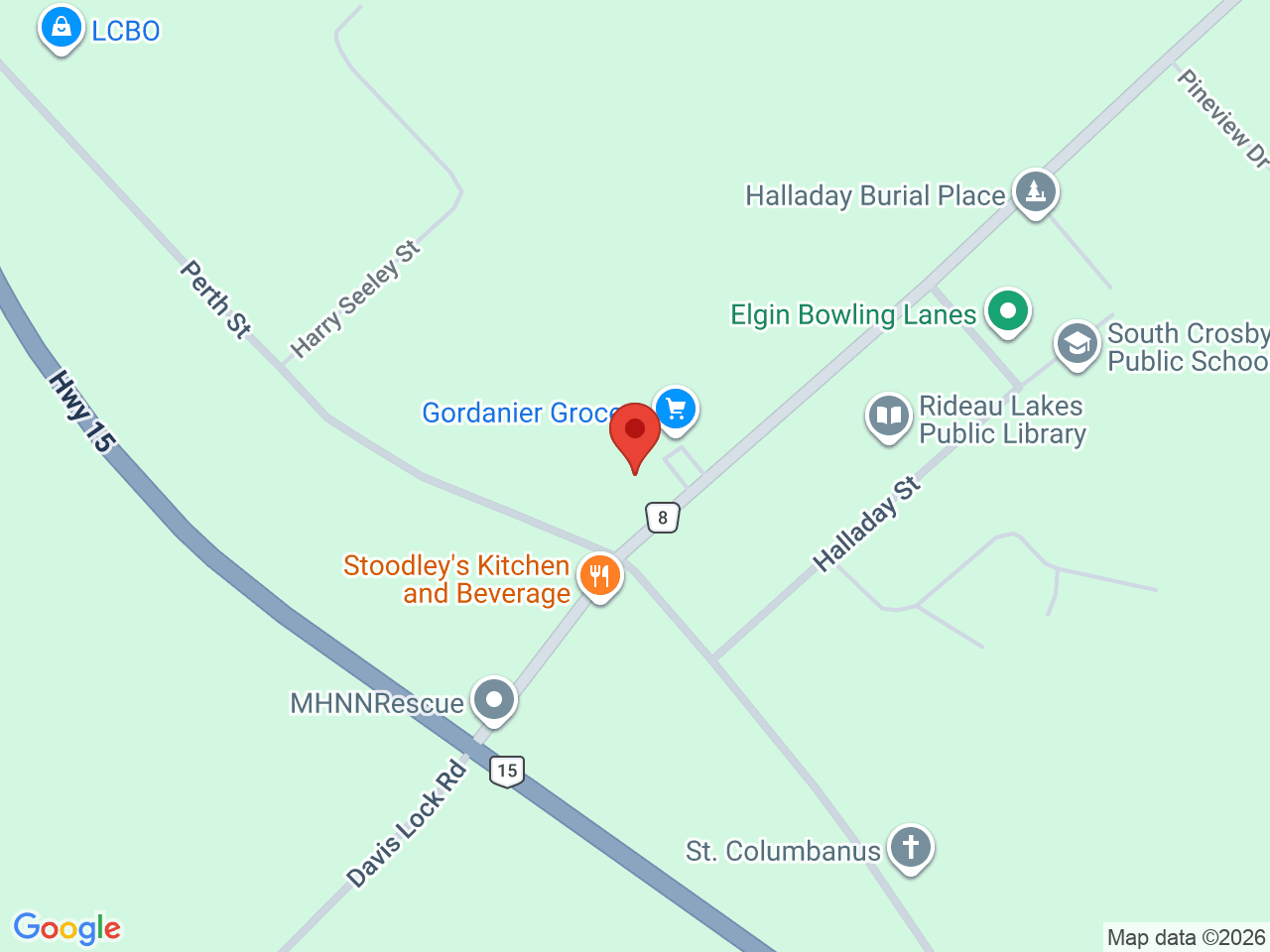 Street map for Cannabis Fields Inc., 14 Main St, Elgin ON