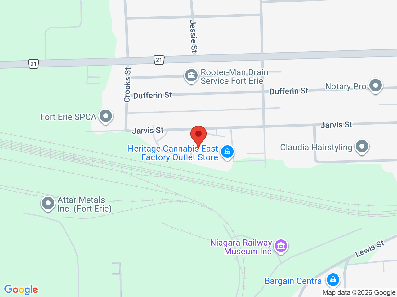 Street map for Heritage Cannabis East Corp, 333 Jarvis St, Fort Erie ON