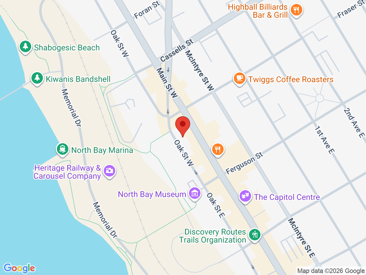 Street map for King Of Queens Cannabis Co, 176 Oak St W, North Bay ON