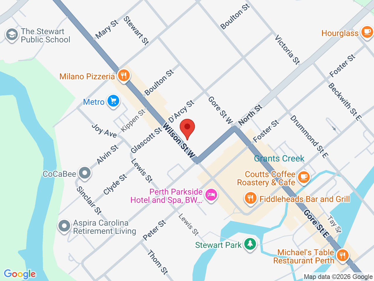 Street map for Paradise Cannabis, 23 Wilson St W Unit # B, Perth ON