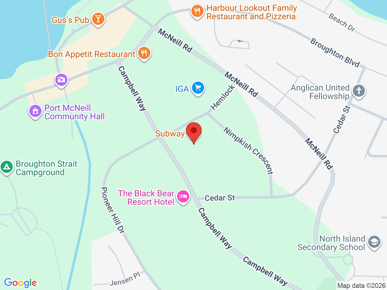 Street map for 100 Percent Cannabis Ltd, 5 - 311 Hemlock St, Port McNeill BC