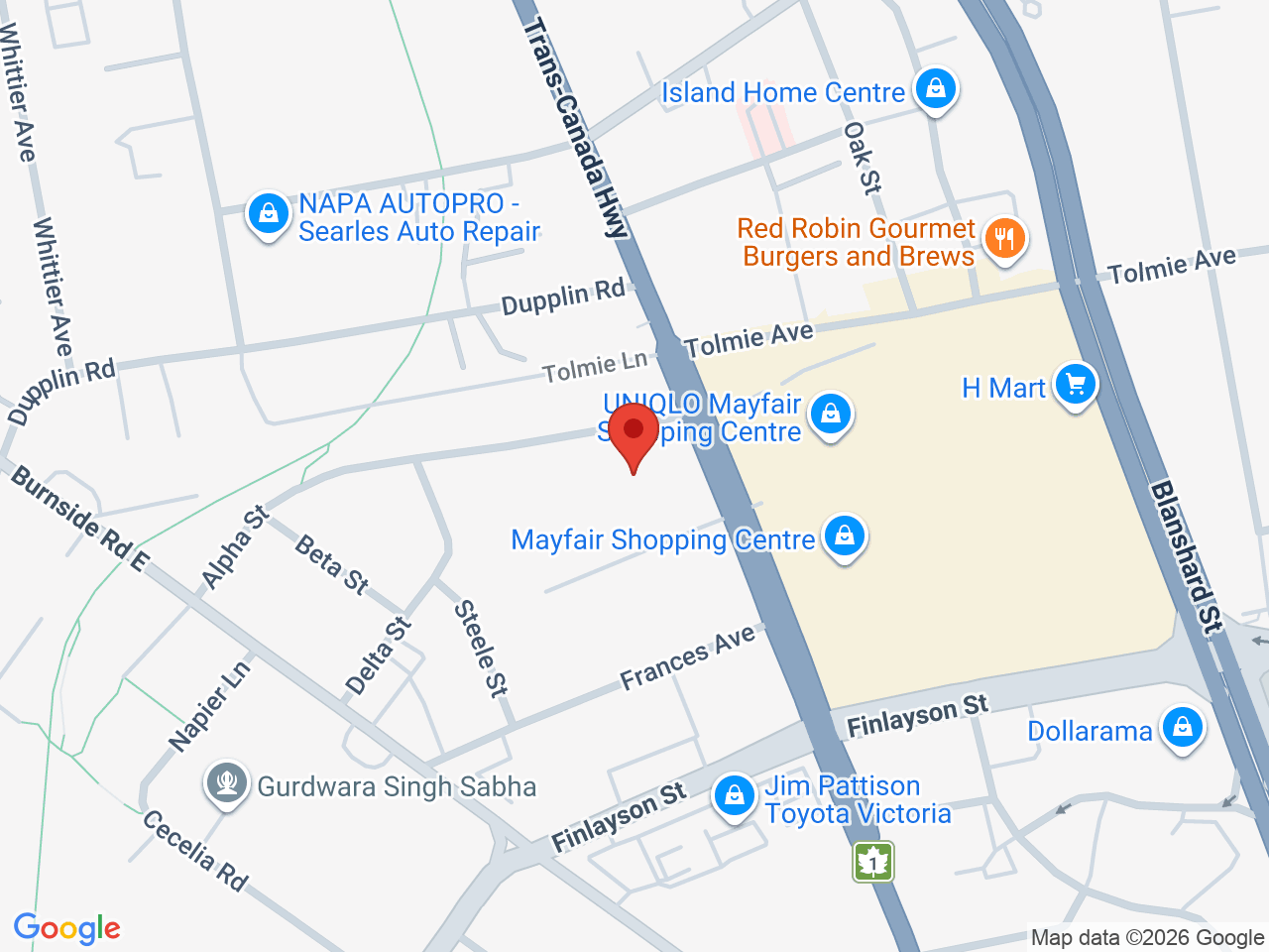 Street map for Trees Cannabis, 695 Alpha St, Victoria BC