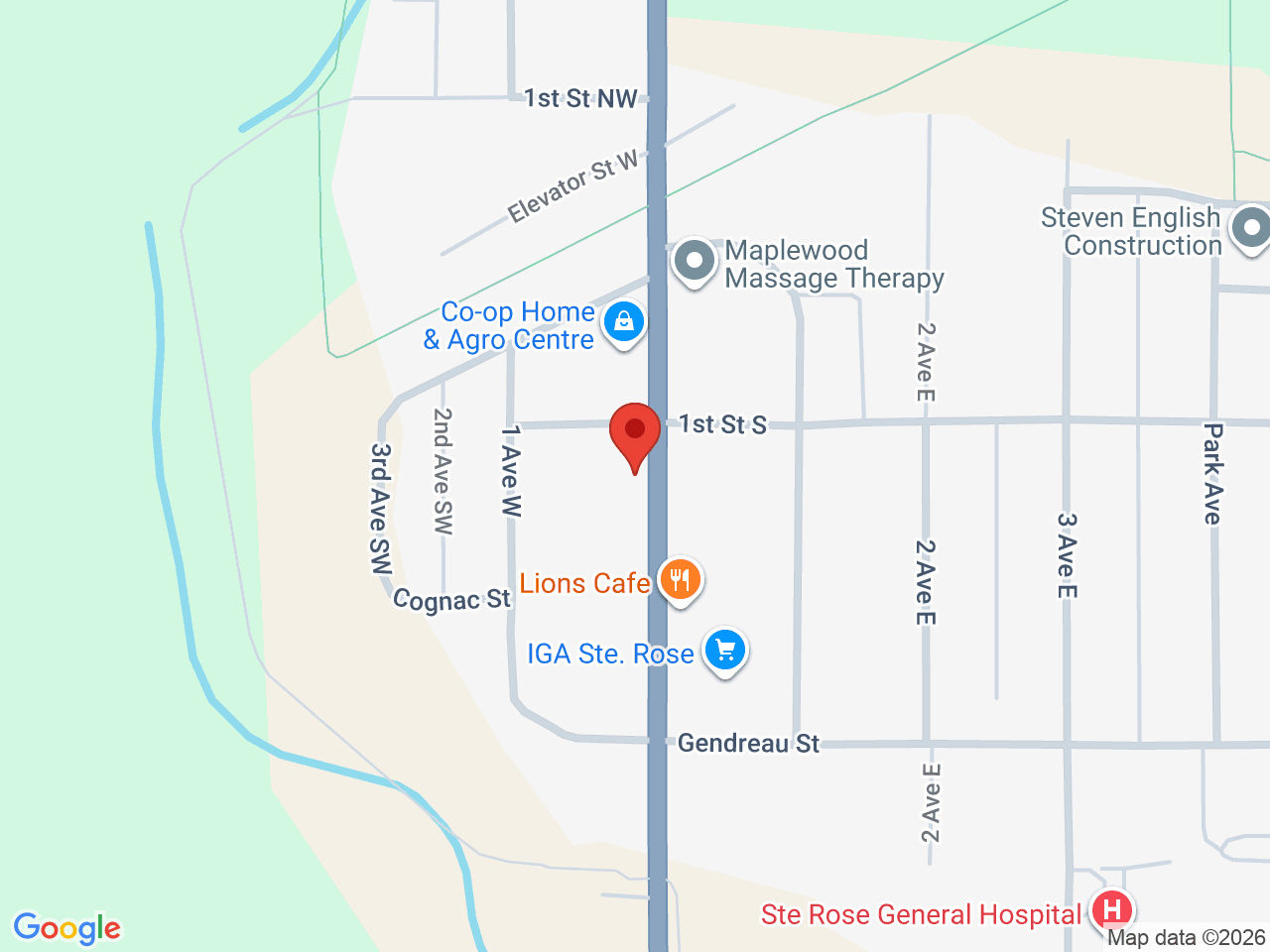 Street map for The Vault Cannabis, 645 Central Ave, Ste. Rose du Lac MB