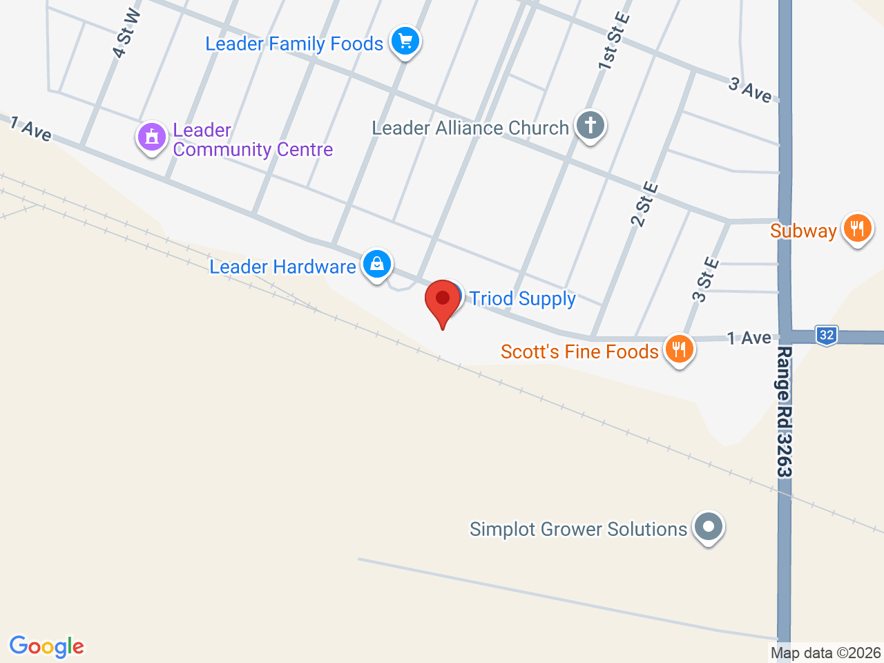 Street map for Squirrelly Shirley's Cannabis Store, 111 1st Ave, Leader SK