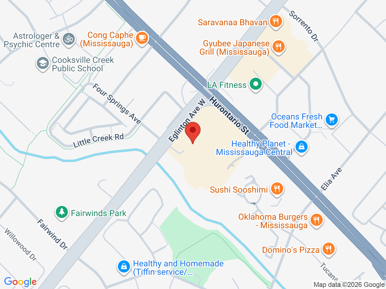 Street map for HiBuzz Cannabis, 30 Eglinton Ave W #17, Mississauga ON