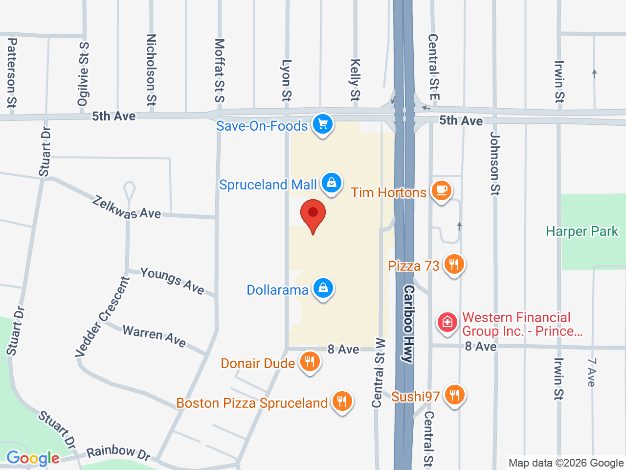 Street map for BC Cannabis Store, 737 Central St W, Prince George BC