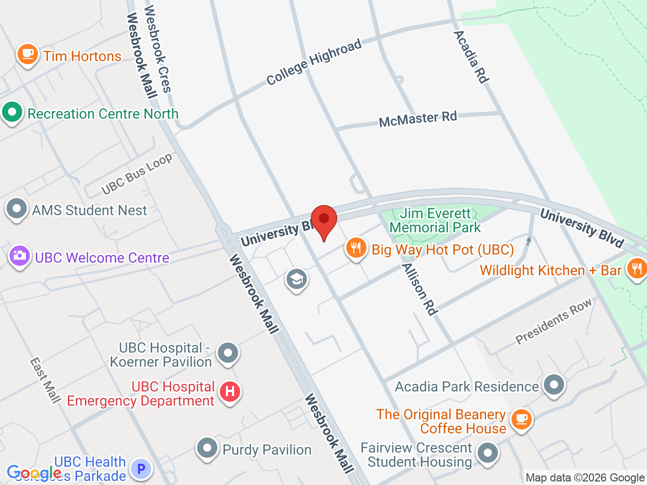 Street map for Burb Cannabis, 5784 University Blvd, Vancouver BC