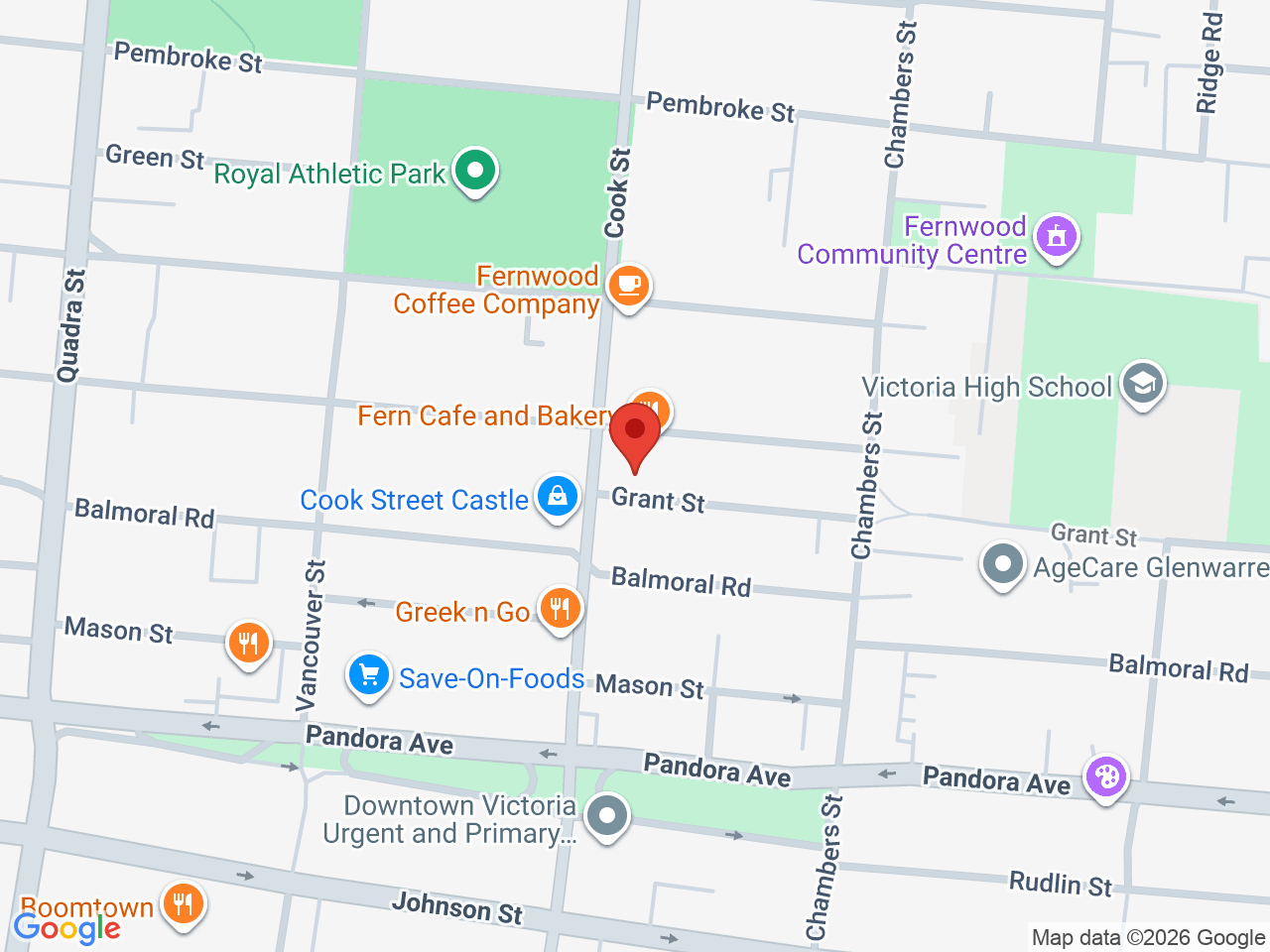 Street map for Fernwood Green, 1725 Cook St #1, Victoria BC