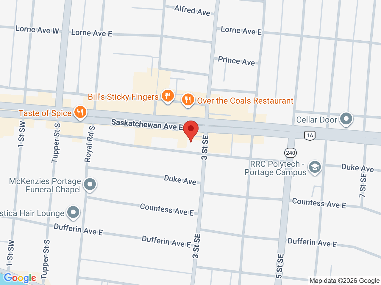 Street map for Blaze n Haze Cannabis, 237 Saskatchewan Ave E #2B, Portage la Prairie MB