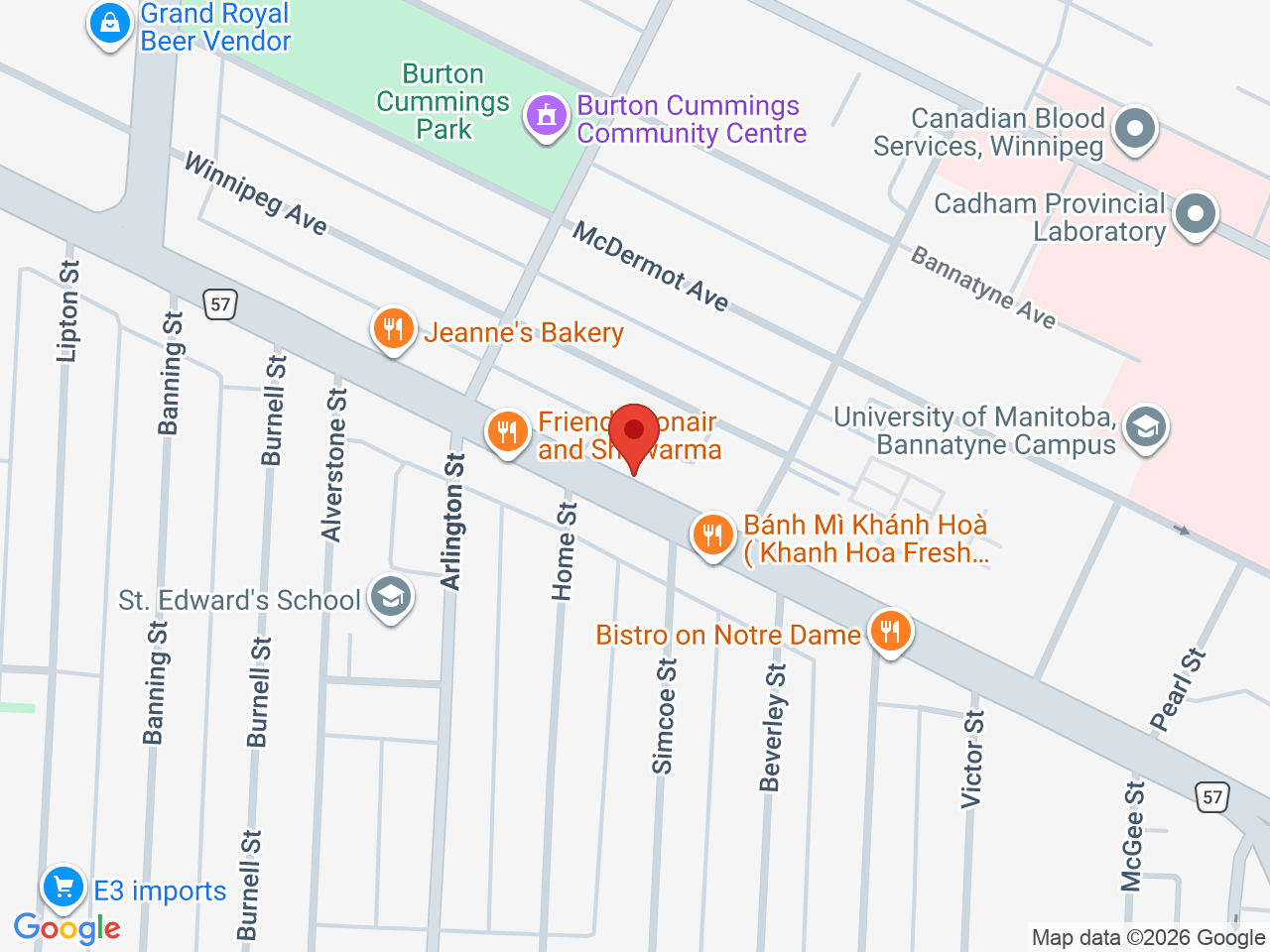 Street map for Cannazonia Cannabis, 853 Notre Dame Ave, Winnipeg MB