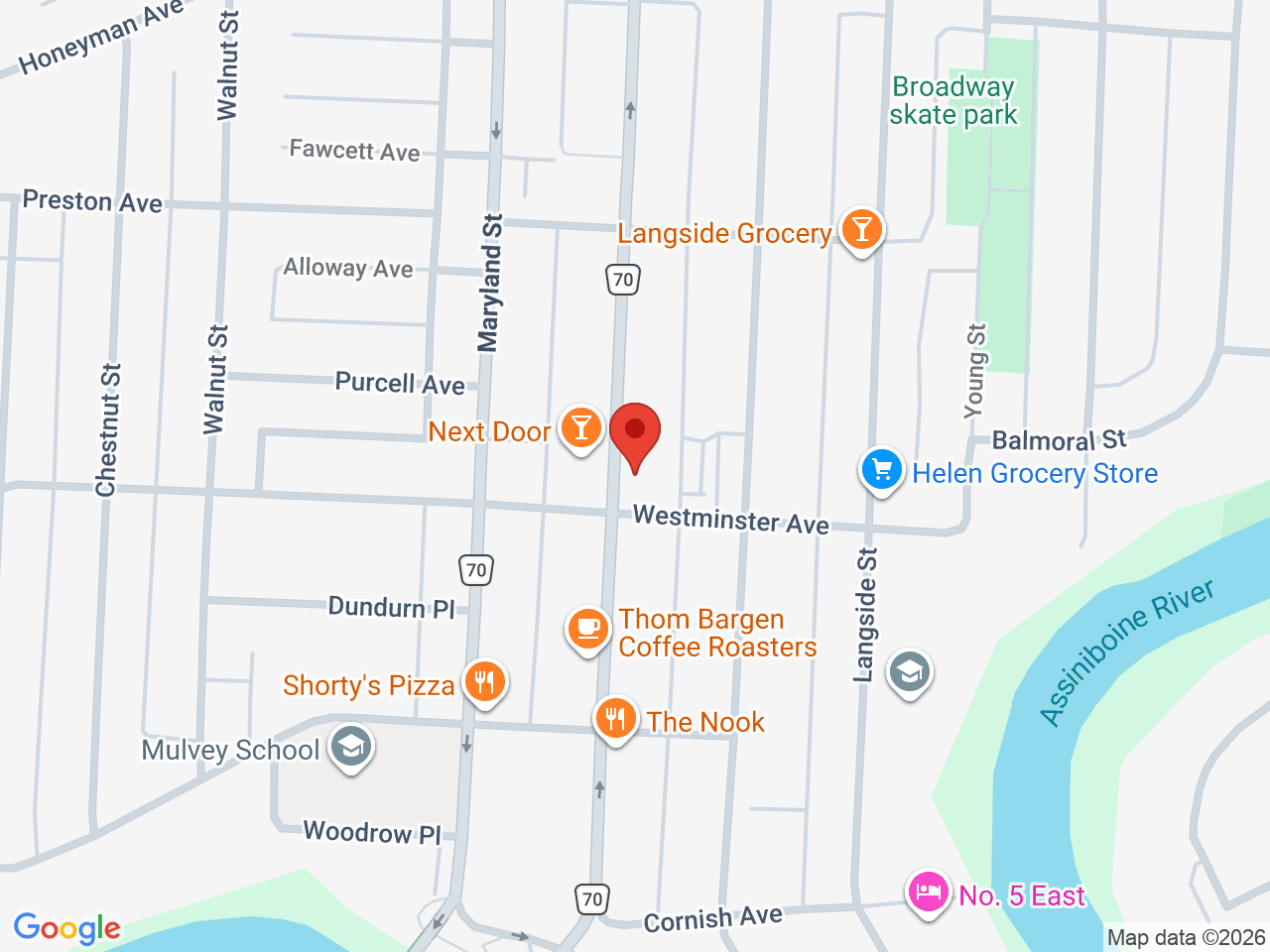 Street map for Fiddler's Green Cannabis Co, 103 Sherbrook St, Winnipeg MB
