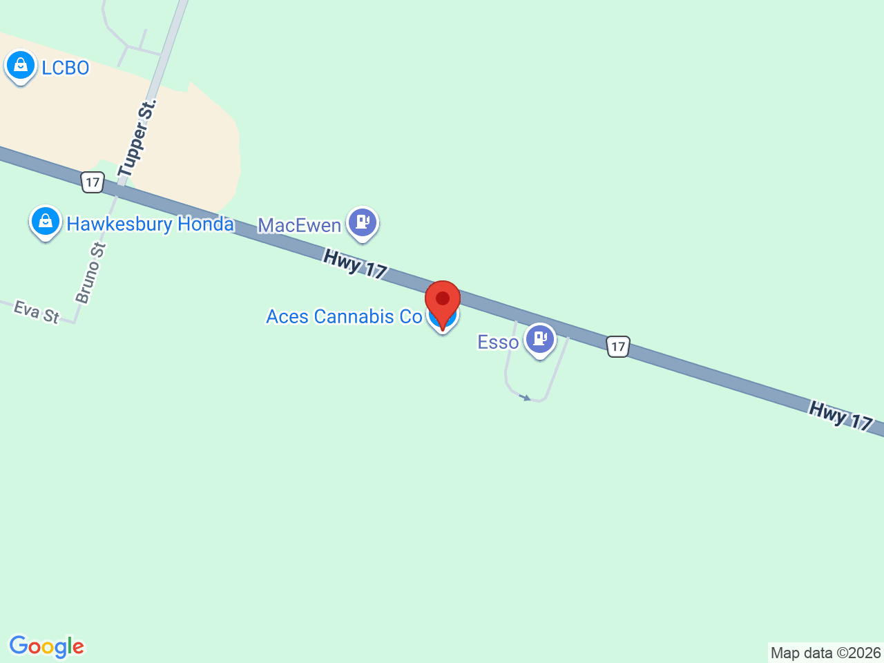 Street map for Aces Cannabis, 389 County Rd 17, Hawkesbury ON
