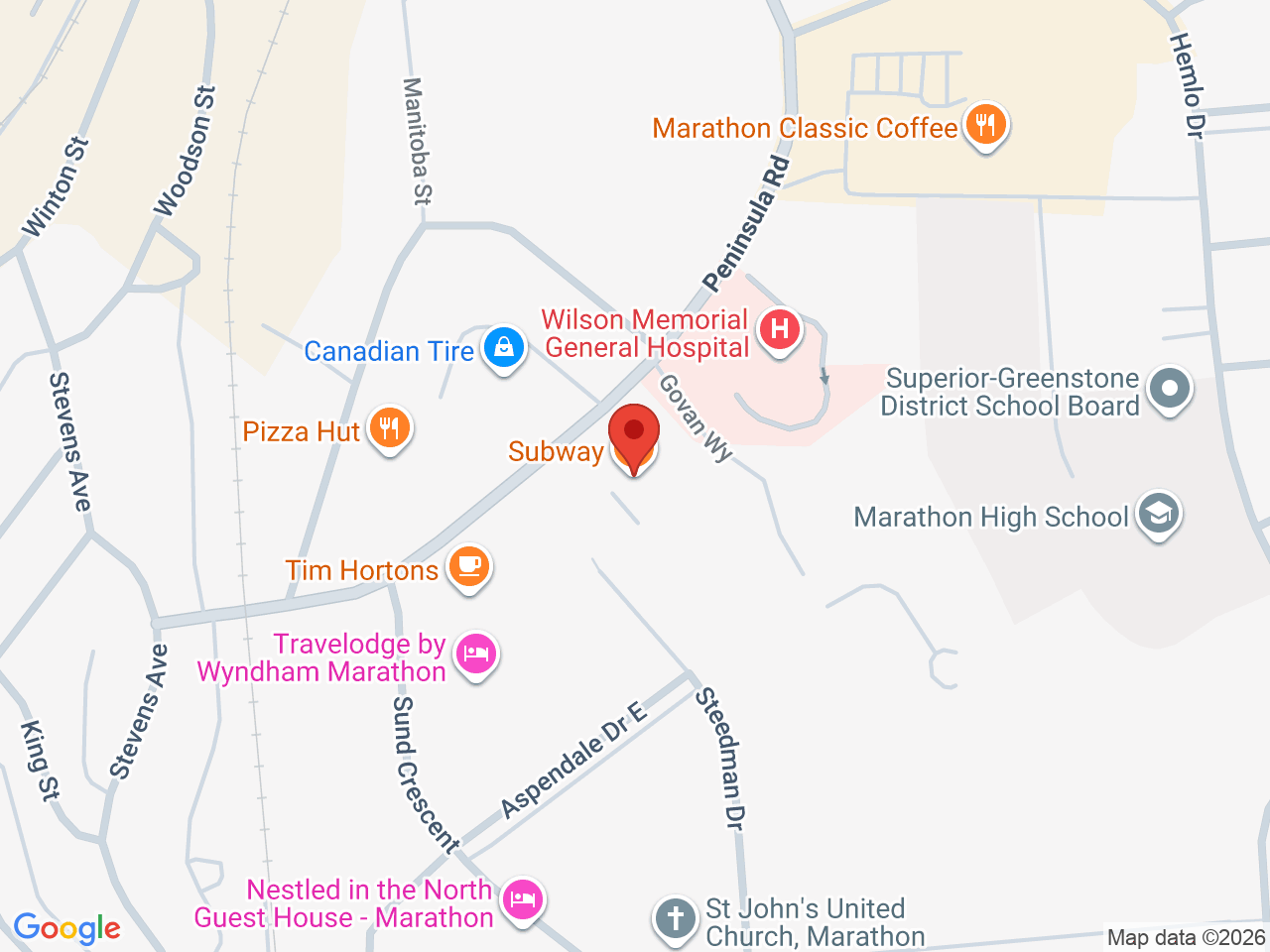 Street map for Cost Cannabis, 20 Peninsula Rd, Marathon ON