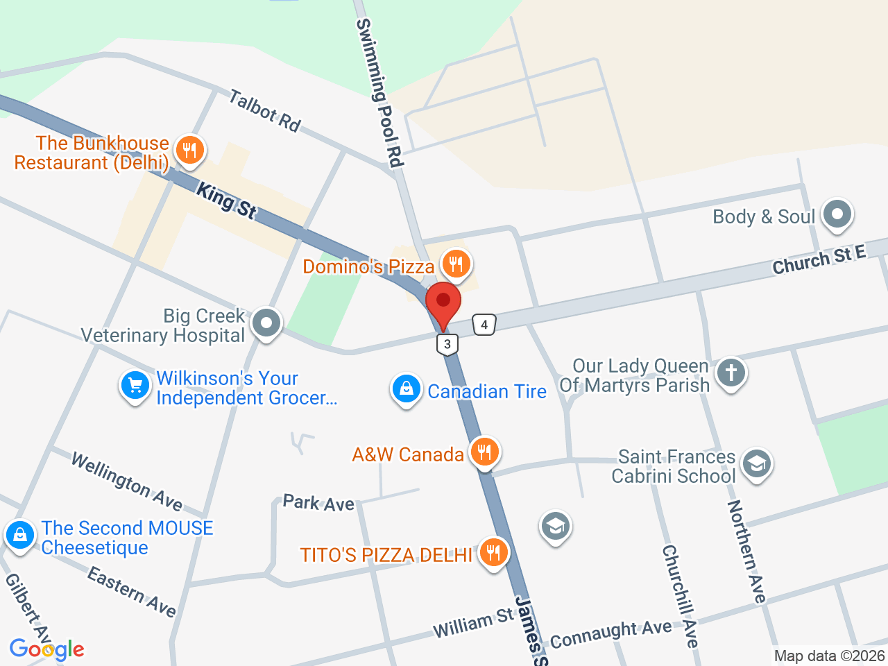 Street map for Highlife Cannabis, 289 James St unit 2, Delhi ON