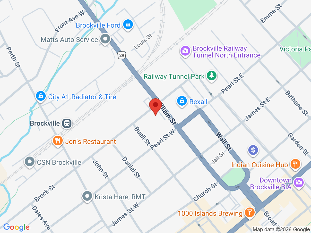 Street map for Paradise Cannabis, 68 William St unit 101, Brockville ON