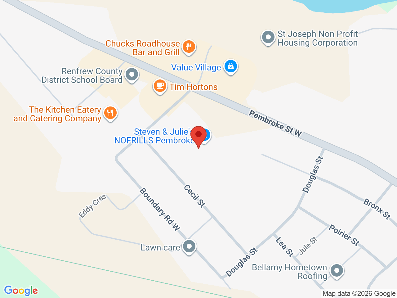 Street map for Paradise Cannabis, 1200 Pembroke St W unit 180, Pembroke ON