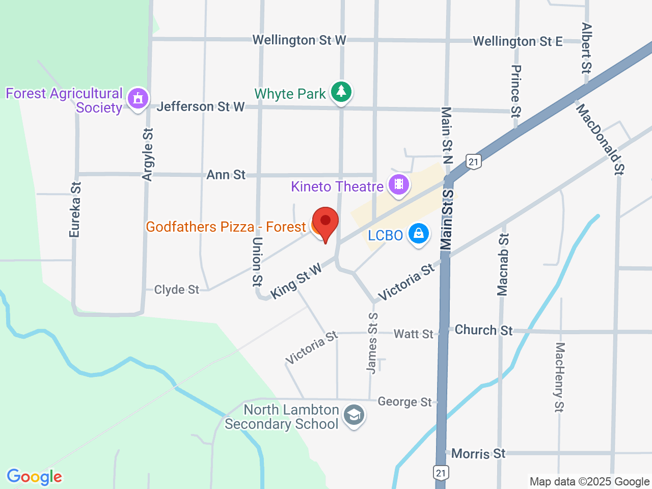 Street map for Rose Gold Cannabis, 50 King St W, Forest ON