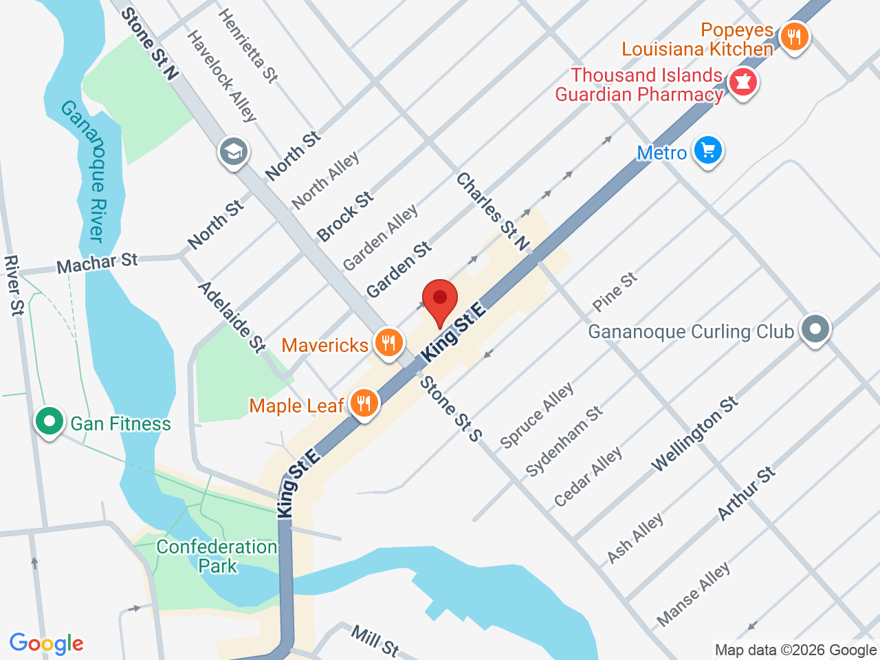 Street map for Cannazonia Cannabis, 191 King St E, Gananoque ON