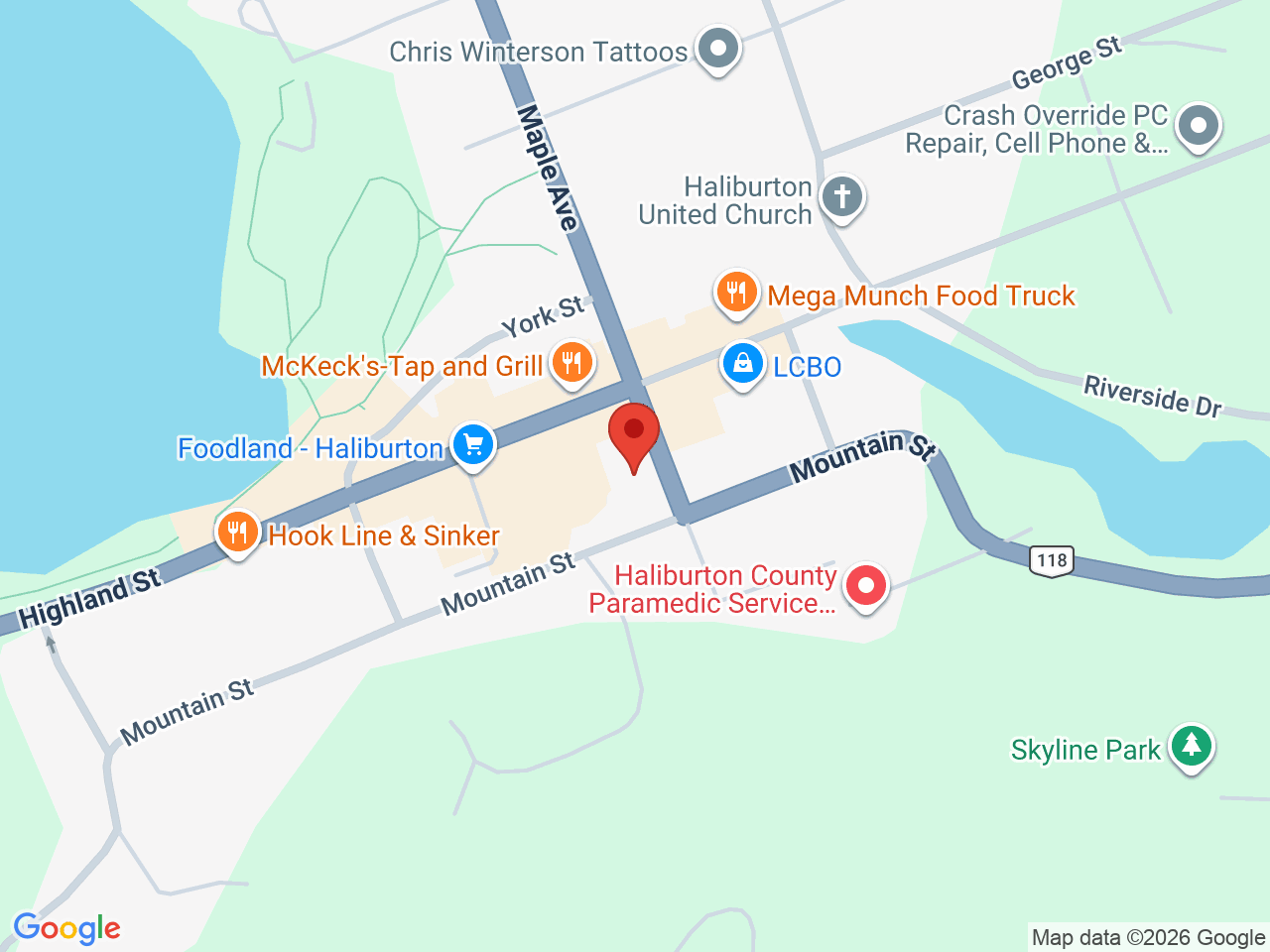 Street map for The Underground, 120 Maple Ave Unit 2, Haliburton ON