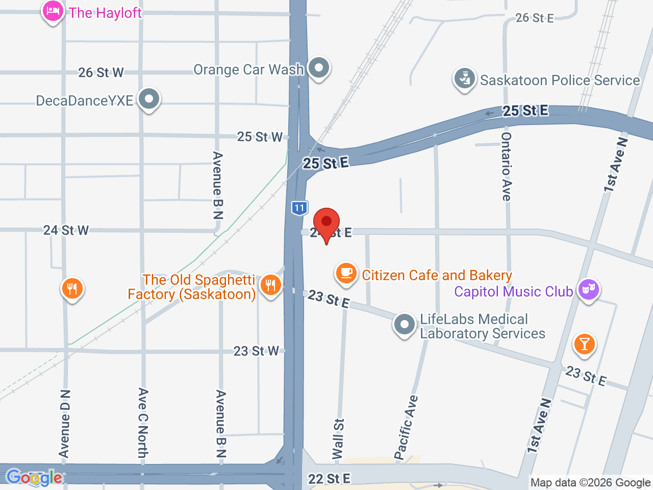 Street map for Modern Day Cannabis, 250 Idylwyld Dr N #4, Saskatoon SK