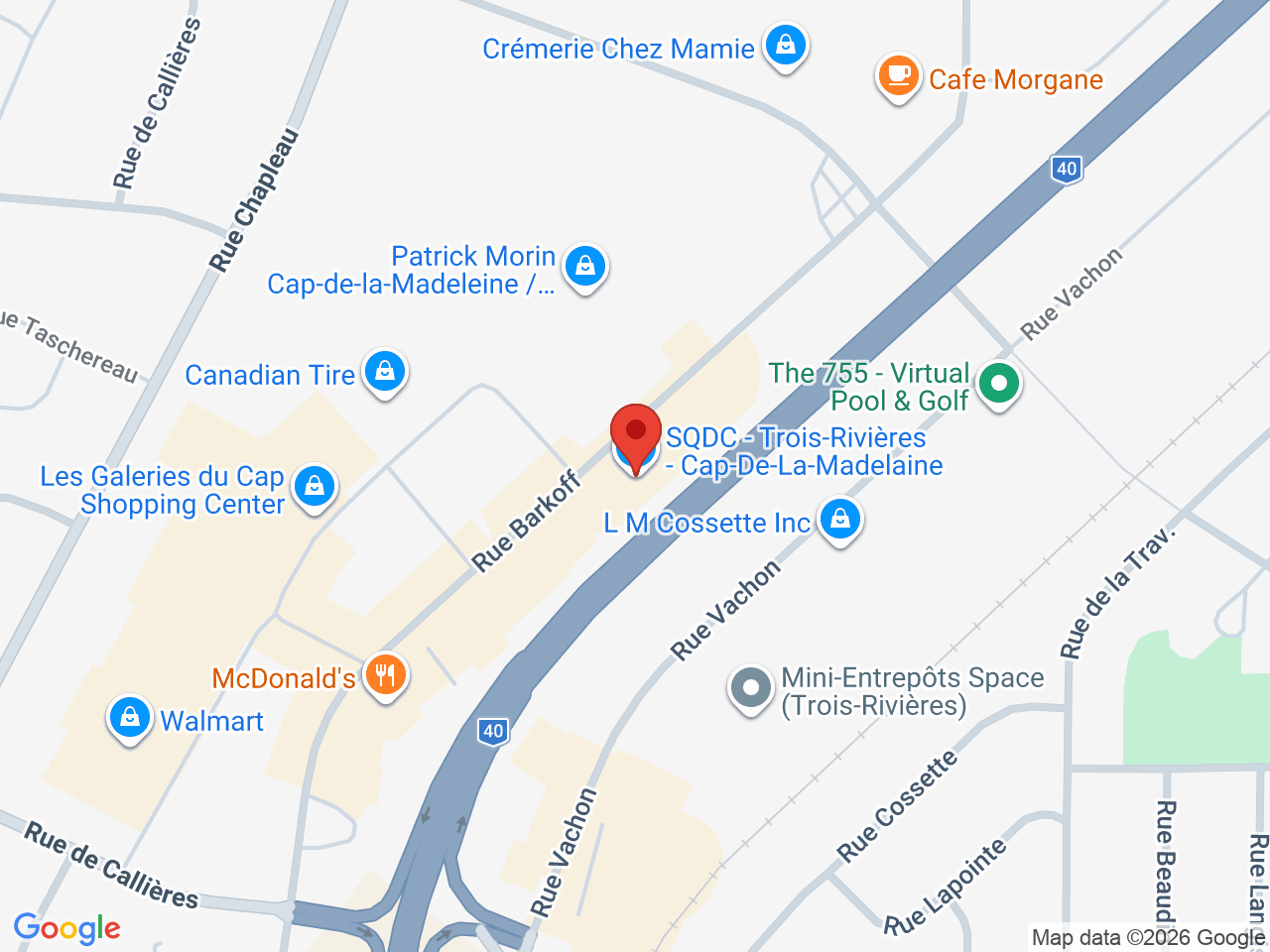 Street map for SQDC, 407 Rue Barkoff, Trois-Rivieres QC
