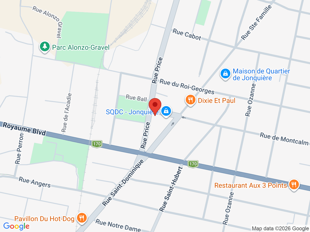 Street map for SQDC, 3827 Rue de Montcalm, Jonquiere QC