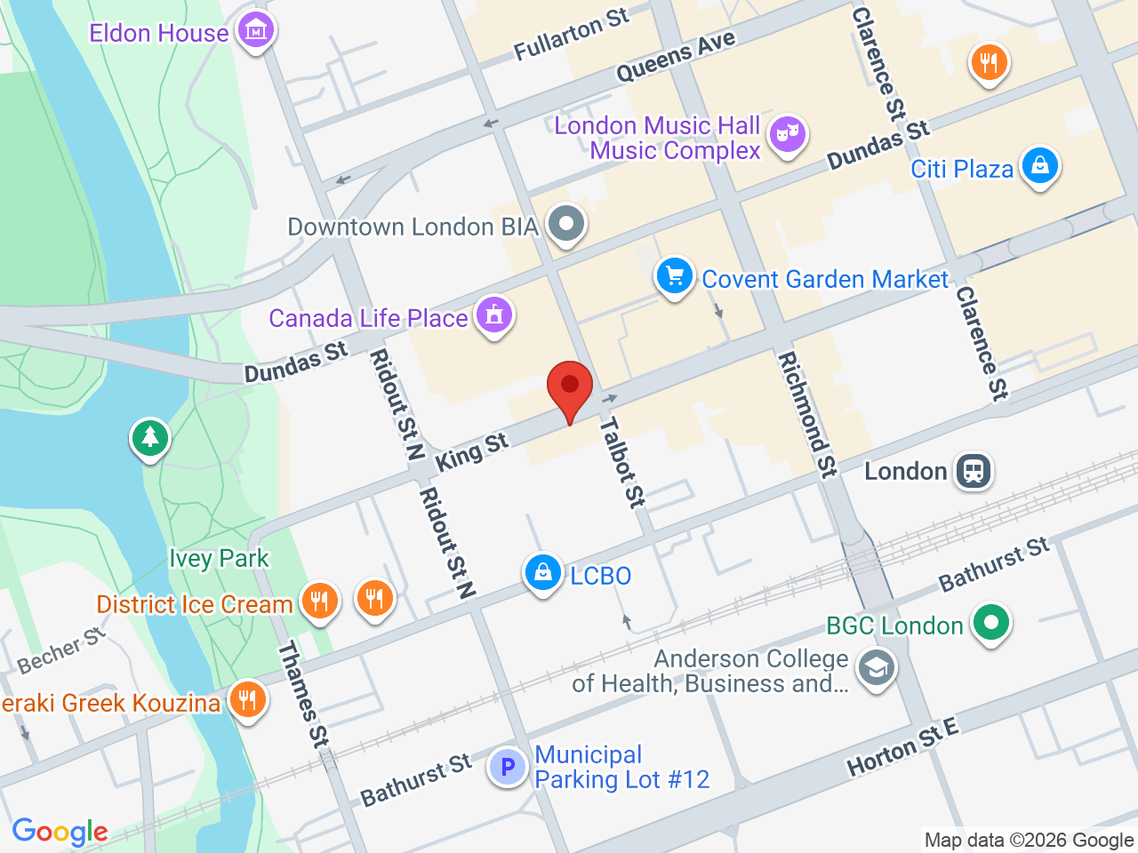 Street map for Vibes Cannabis Co, 99 King St, London ON