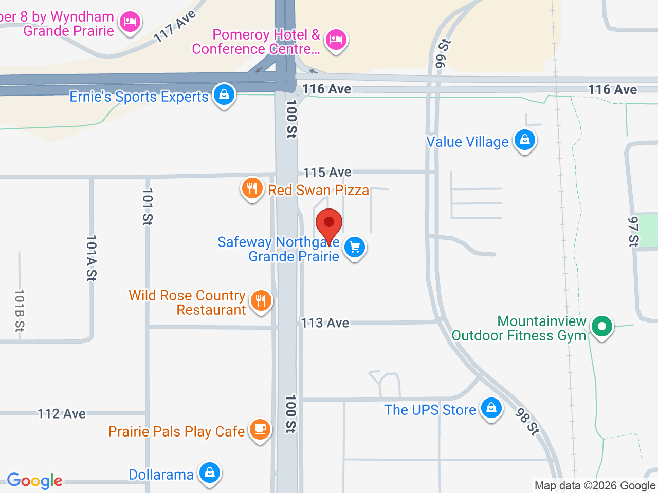 Street map for One Plant, 9925 114 Ave #105, Grande Prairie AB