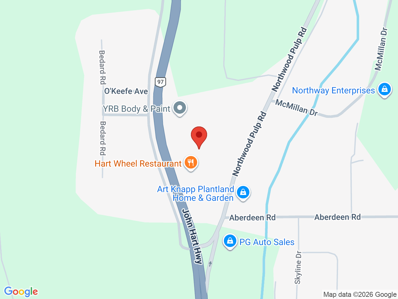 Street map for Hart Cannabis, 2280 John Hart Hwy, Prince George BC