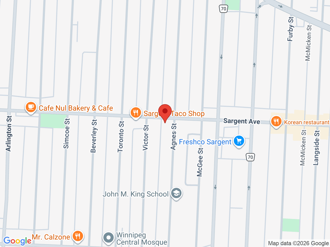 Street map for Budville Cannabis, 670 Sargent Ave, Winnipeg MB
