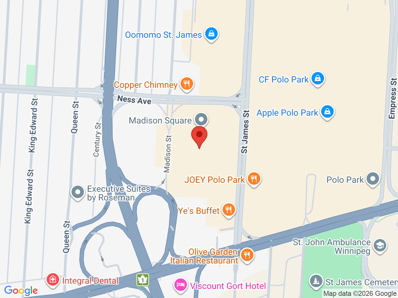 Street map for The Vault Cannabis, 1600 Ness Ave Unit 16, Winnipeg MB