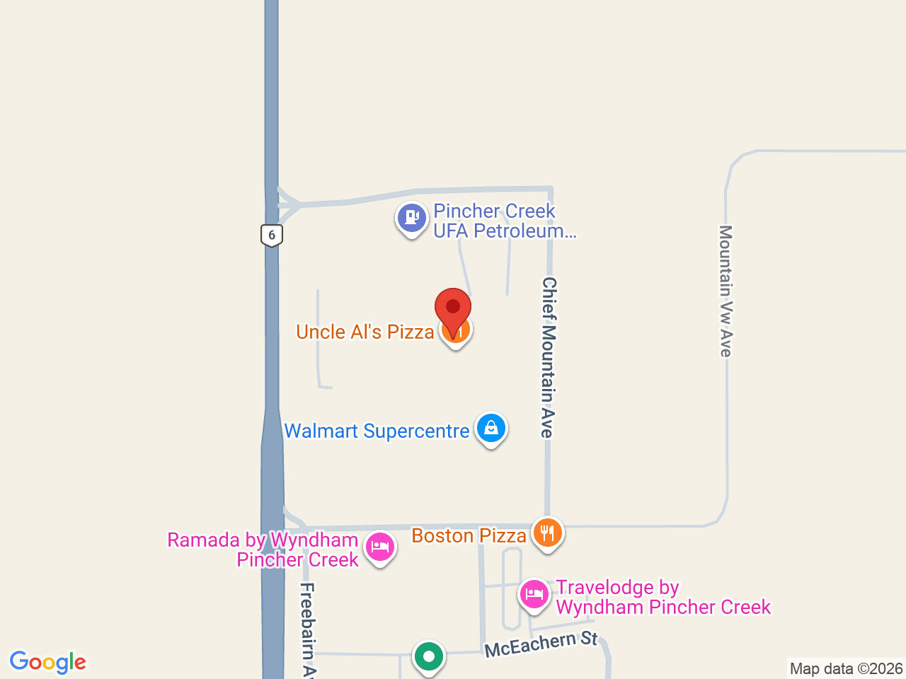 Street map for Bud Supply - Castle Cannabis, 1102 Chief Mountain Ave, Pincher Creek AB