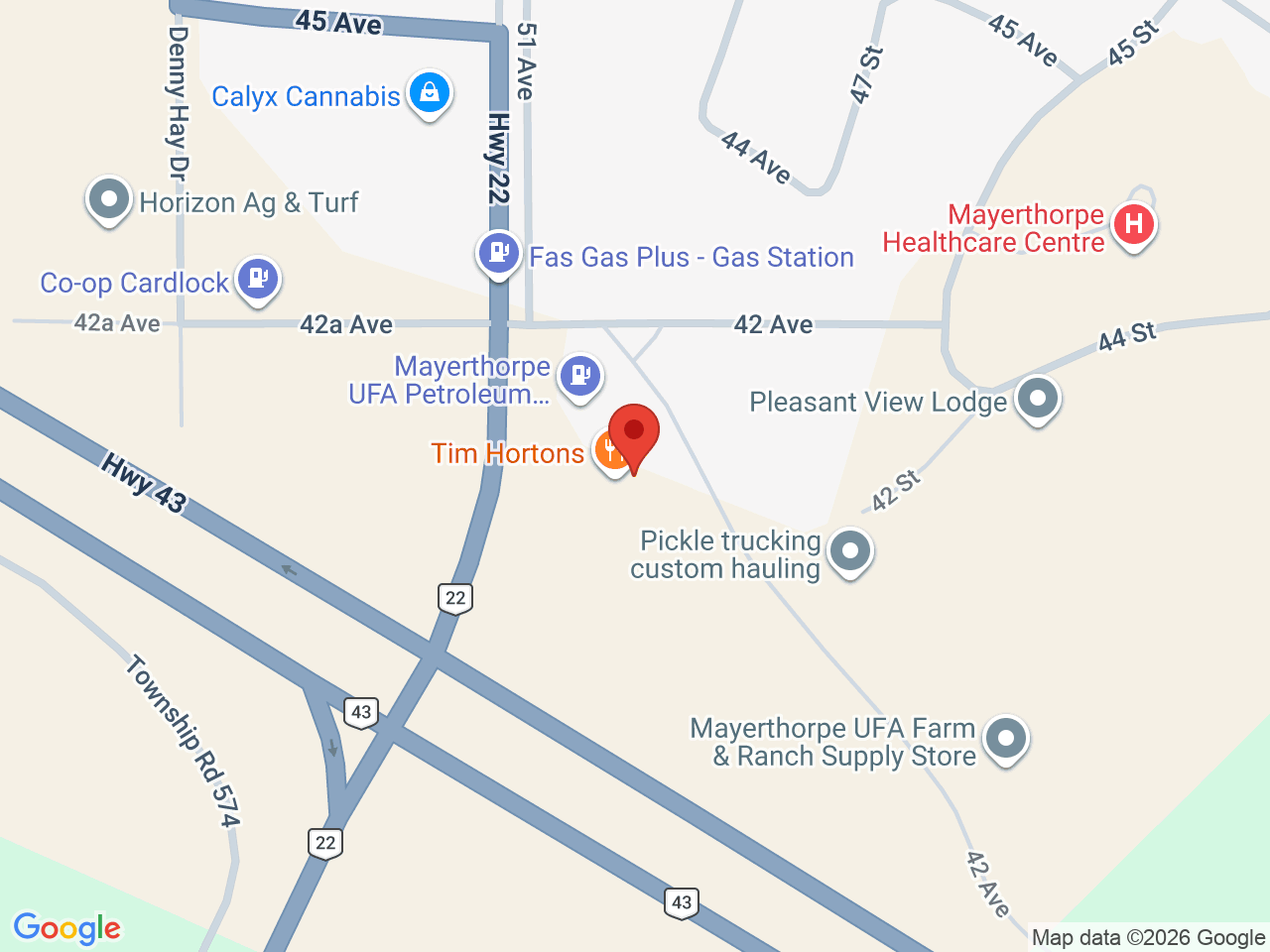 Street map for F&L Cannabis Inc., 4819 42 Ave Unit 2, Mayerthorpe AB