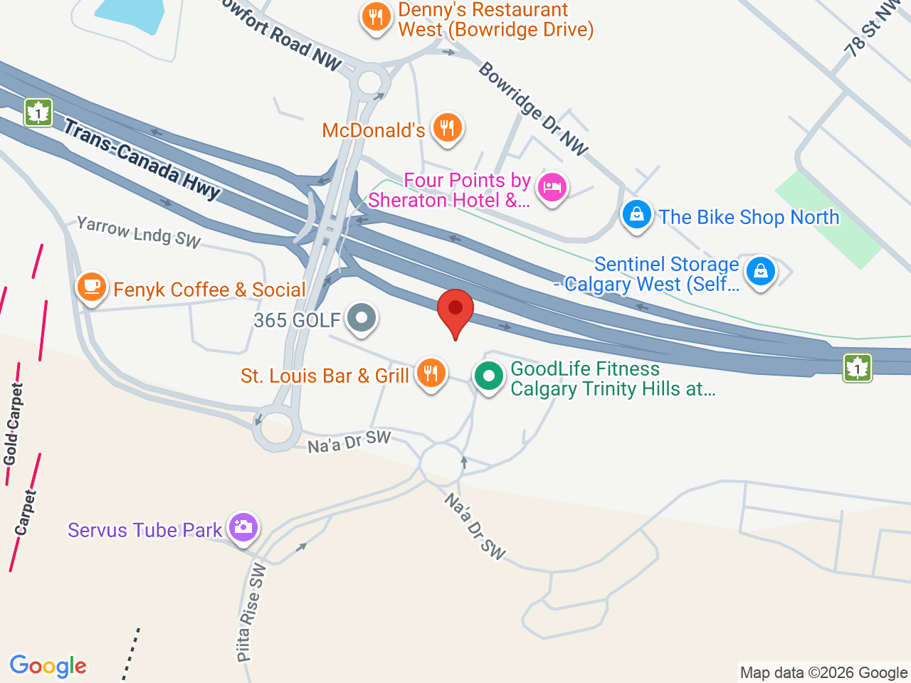 Street map for Flamingo + Cannabis, 420 Na'a Common SW, Calgary AB
