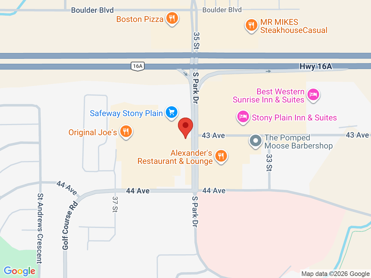Street map for URBN Leaf Cannabis Company, 4300 S Park Dr #100, Stony Plain AB