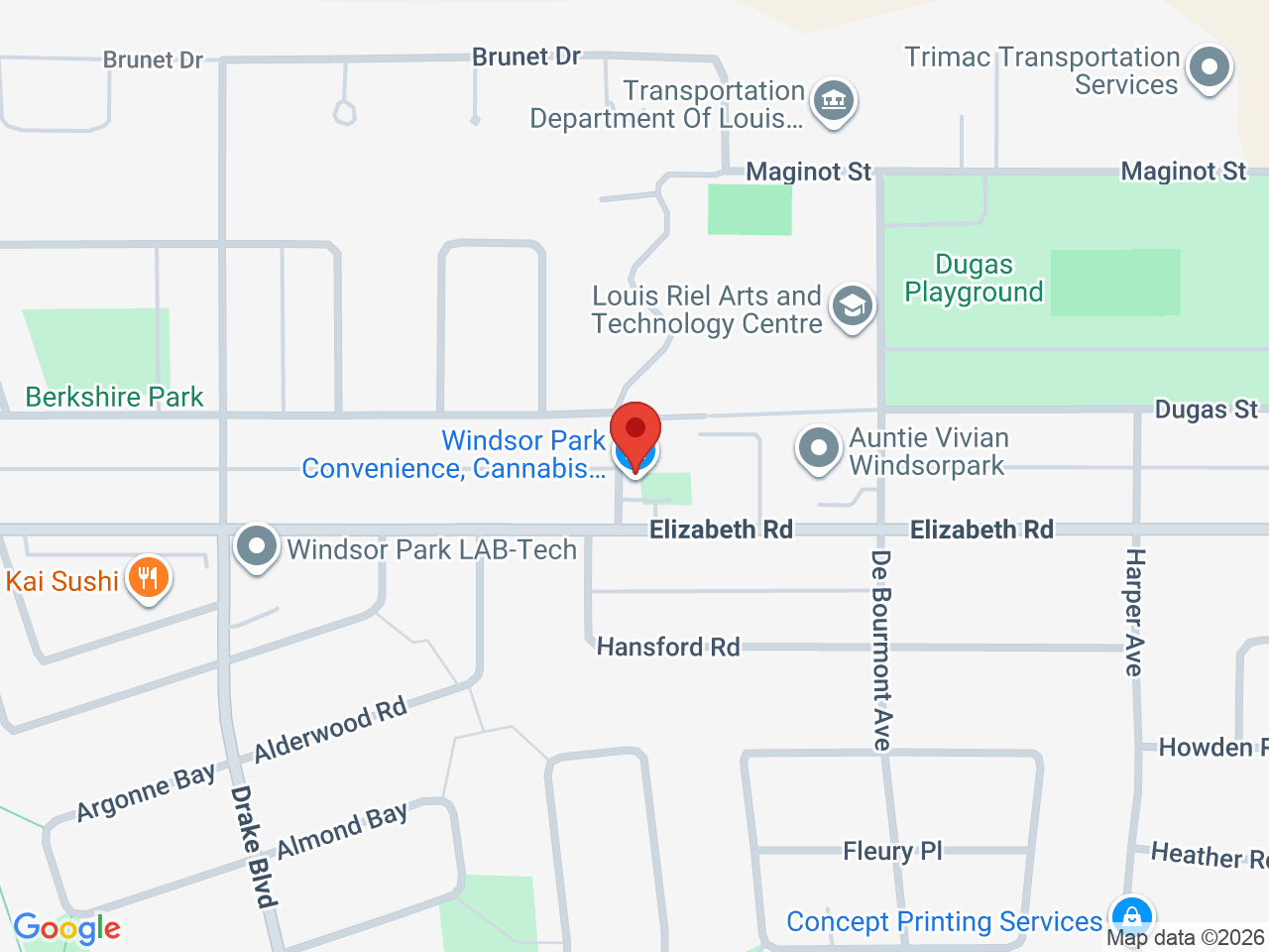 Street map for Windsor Park Convenience & Cannabis, 845 Elizabeth Rd, Winnipeg MB