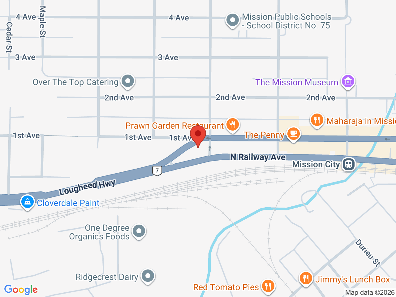 Street map for Cheeky's Cannabis Merchants, 32998 1st Ave #205, Mission BC