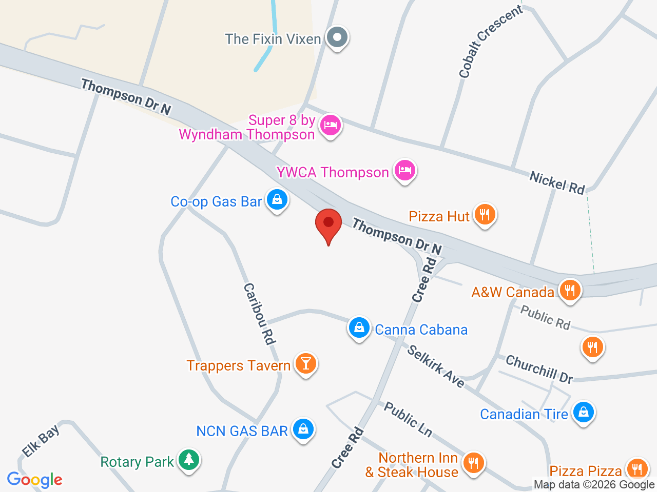 Street map for Hazy Heaven Cannabis and Vape, 150 Selkirk Ave, Thompson MB