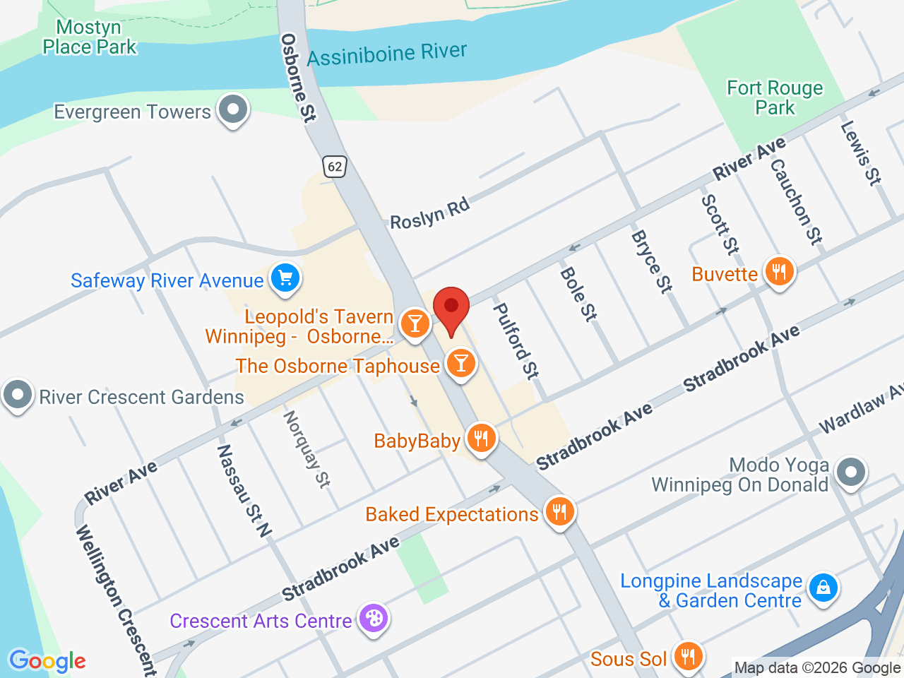 Street map for Osborne Vape Smoke and Bongs, 100 Osborne St unit 108, Winnipeg MB