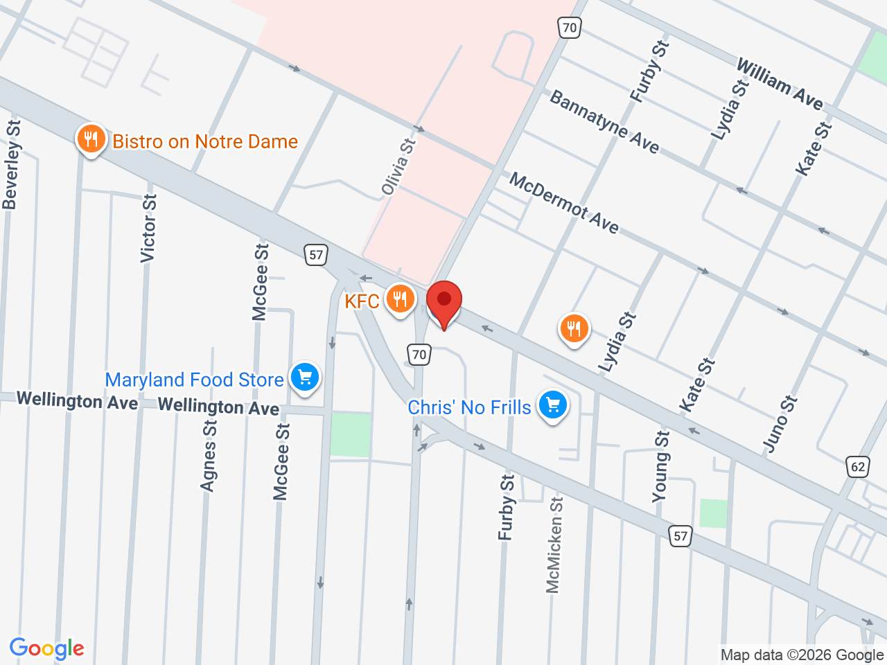 Street map for Twist and Roll Cannabis, 642 Notre Dame Ave, Winnipeg MB